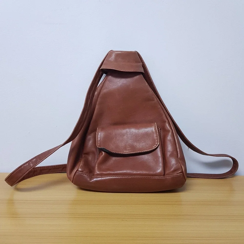 Vintage Merlin USA Made Leather Backpack Purse‎ Bag Zipper Cognac Brown